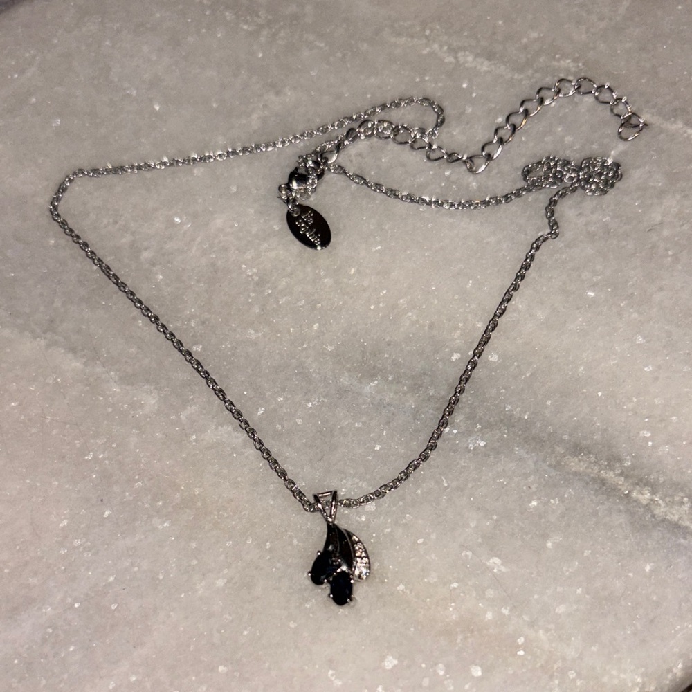 Lia Sophia Sapphire & Cubic Zirconia Silver Tone Necklace 18”